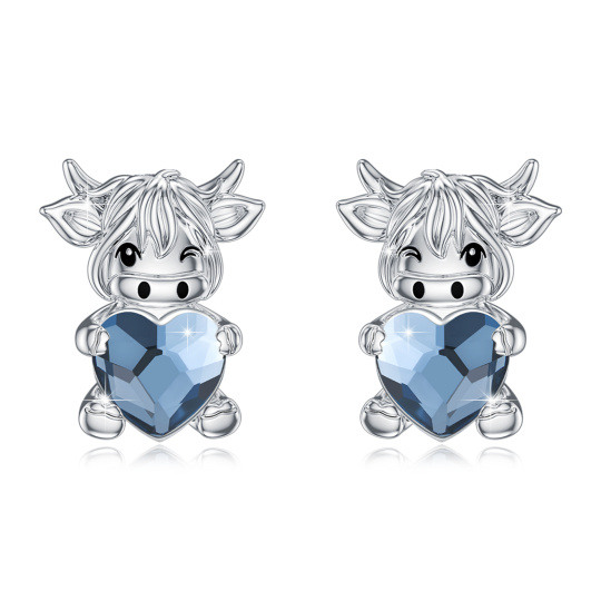 Sterling Silver Crystal Highland Cow Stud Earrings