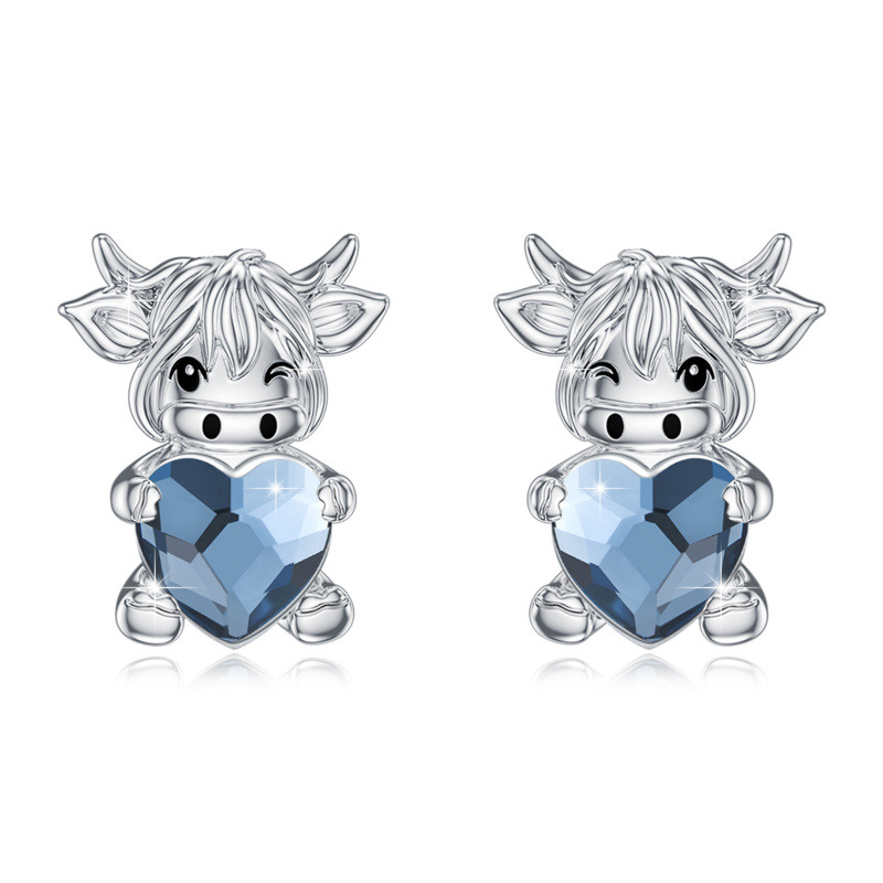 Sterling Silver Crystal Highland Cow Stud Earrings-18