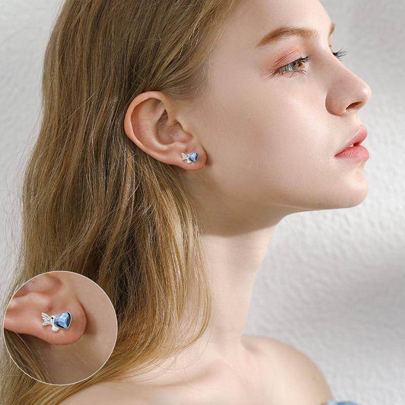 Pendientes de plata de ley con forma de colibrí y cristales-2