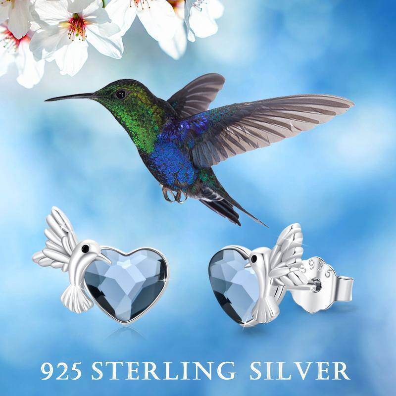 Pendientes de plata de ley con forma de colibrí y cristales-6