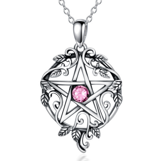 Collier en argent sterling avec pendentif lierre et pentagramme en cristal