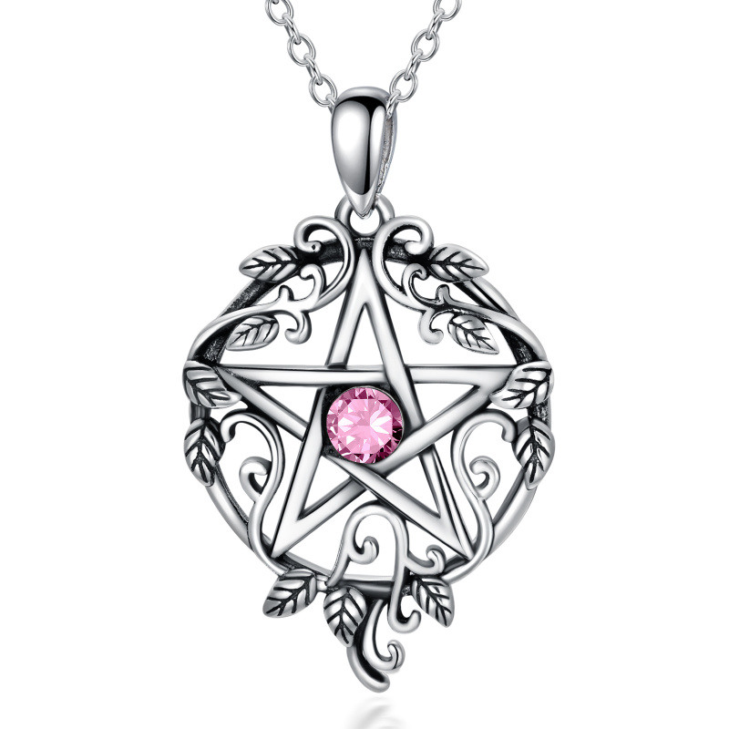 Collar Colgante Plata de Ley Cristal Hiedra y Pentagrama-1