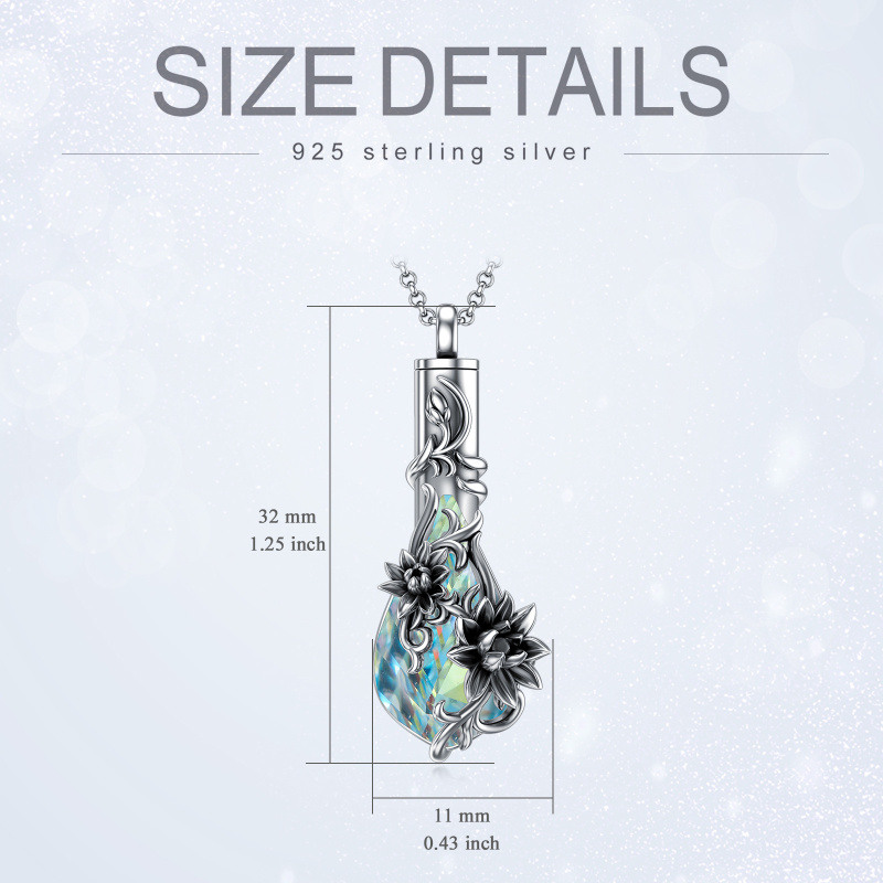 Sterling Silber Kristall Lotus & Tropfen Form Urne Halskette-5