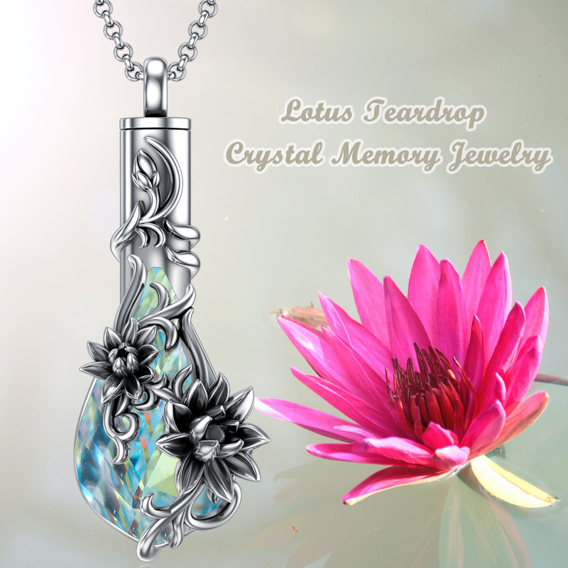 Sterling Silber Kristall Lotus & Tropfen Form Urne Halskette-6