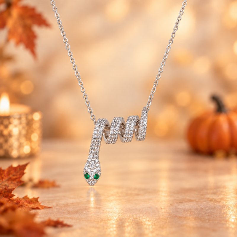 Collar con colgante de serpiente de cristal de plata de ley-16