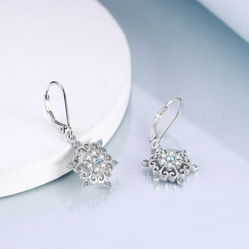 Pendientes de palanca de plata de ley con copo de nieve de cristal-4
