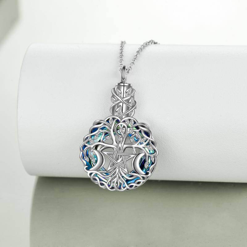 Plata de ley de cristal Árbol de la Vida Luna Diosa Urna Collar para cenizas-3