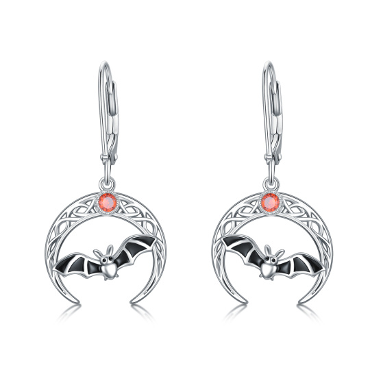 Sterling Silver Cubic Zirconia Bat & Moon Drop Earrings