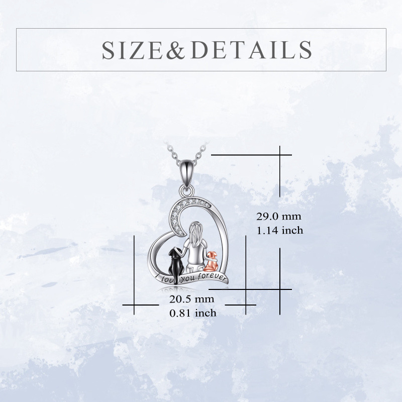 Collar con colgante de corazón de gato y circonita cúbica de plata de ley-5