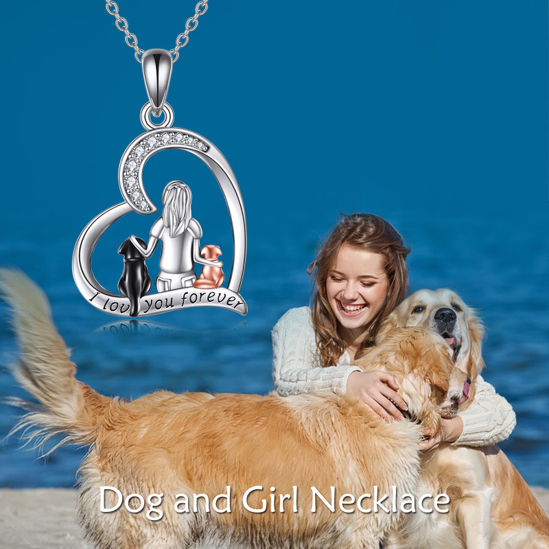 Collar con colgante de corazón de gato y circonita cúbica de plata de ley-6