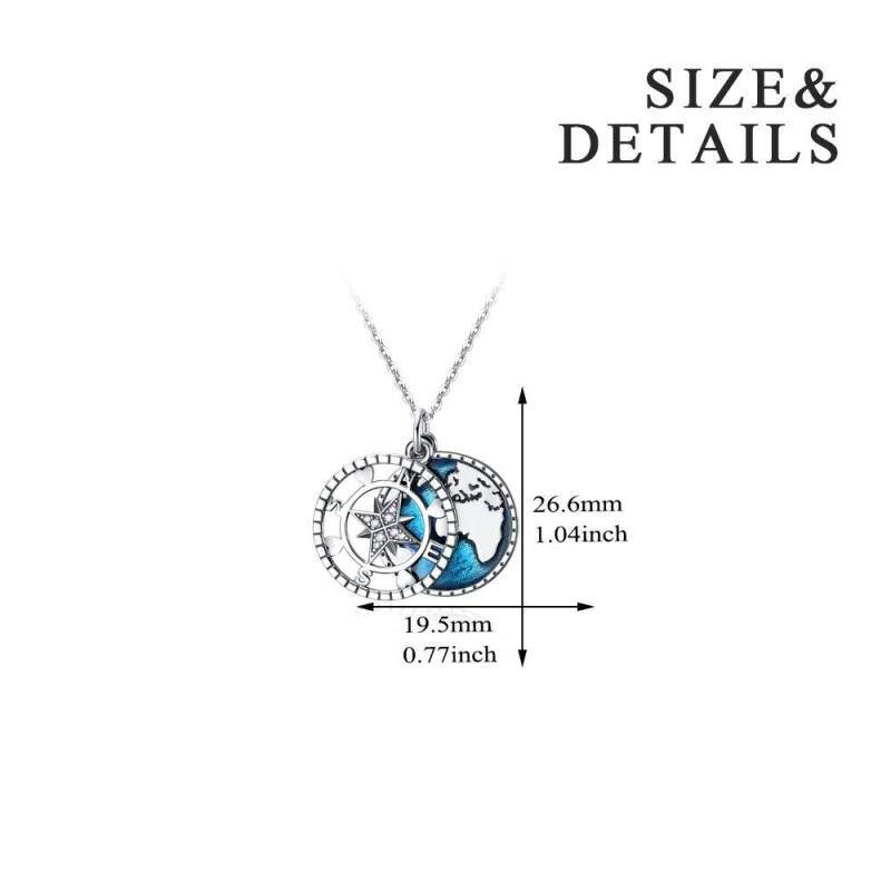 Collar con brújula de plata de ley con circonita cúbica y palabra grabada-6