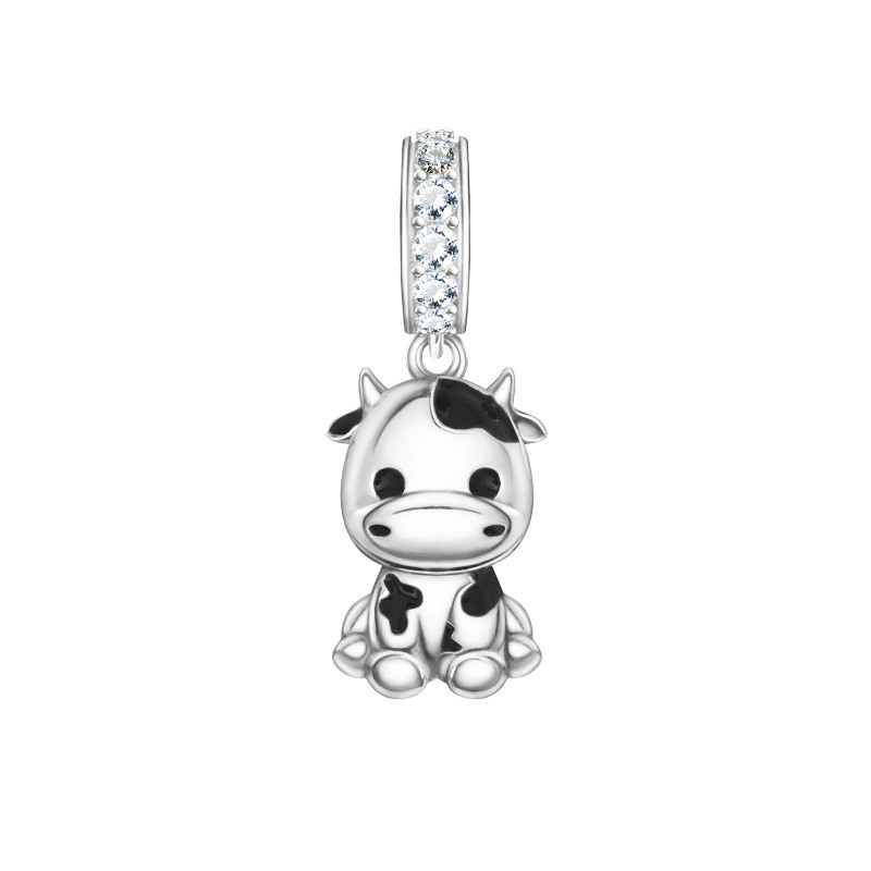 Breloque en argent sterling en forme de vache avec zircon cubique-8