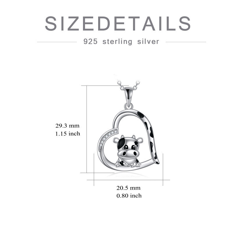 Sterling Silver Cubic Zirconia Cow & Heart Necklace for Women-5