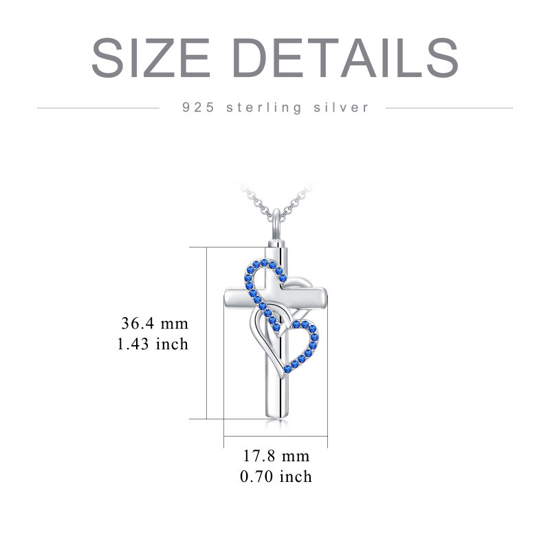 Collar de urna para cenizas de plata esterlina con cruz y corazón de circonita cúbica y corazón-4