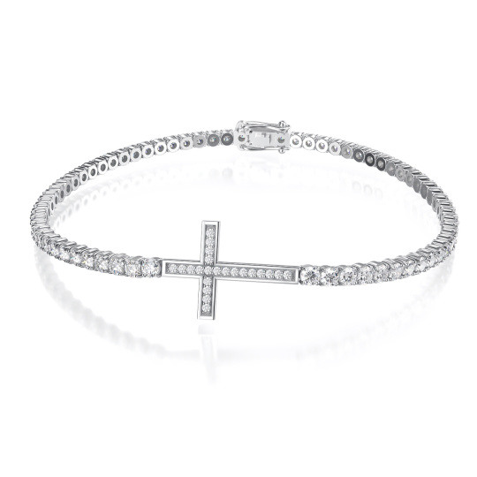 Sterling Silver Cubic Zirconia Cross Tennis Chain Bracelet
