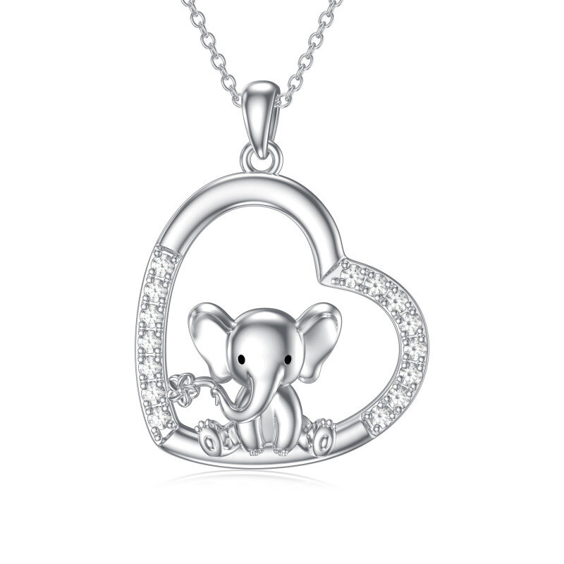 Collar Colgante Elefante y Corazón en Plata de Ley y Circonitas Cúbicas-20