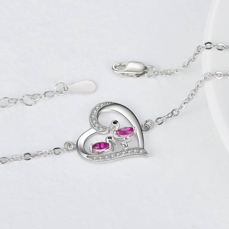 Pulsera de plata de ley con colgante de flamenco de circonita cúbica-3