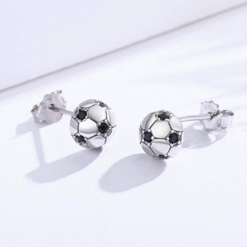 Boucles d'oreilles football en argent sterling avec zircon cubique-4