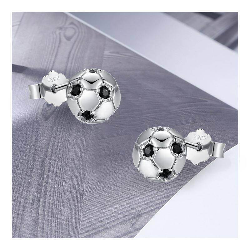 Boucles d'oreilles football en argent sterling avec zircon cubique-5