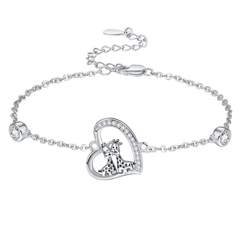 Pulsera Colgante Jirafa y Corazón Plata de Ley Circonita-9