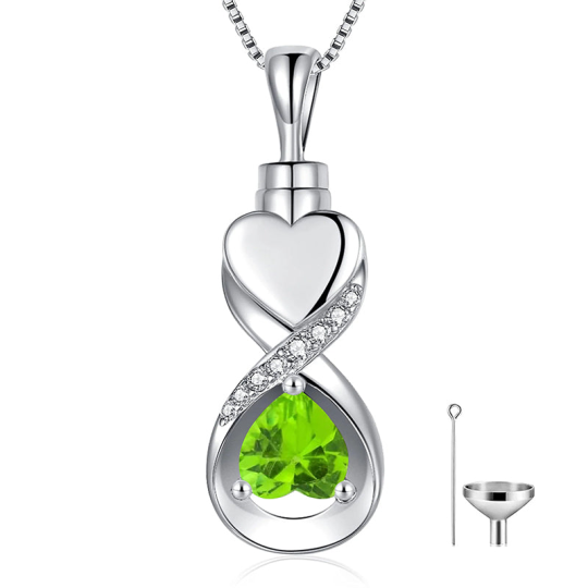 Collier urne en argent sterling avec symbole de l'infini en forme de cœur et de zircone cubique pour cendres