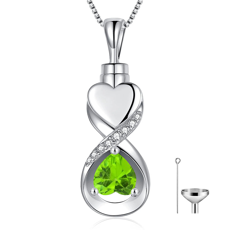 Collar de urna para cenizas con símbolo de infinito y corazón de circonita cúbica en plata de ley-17