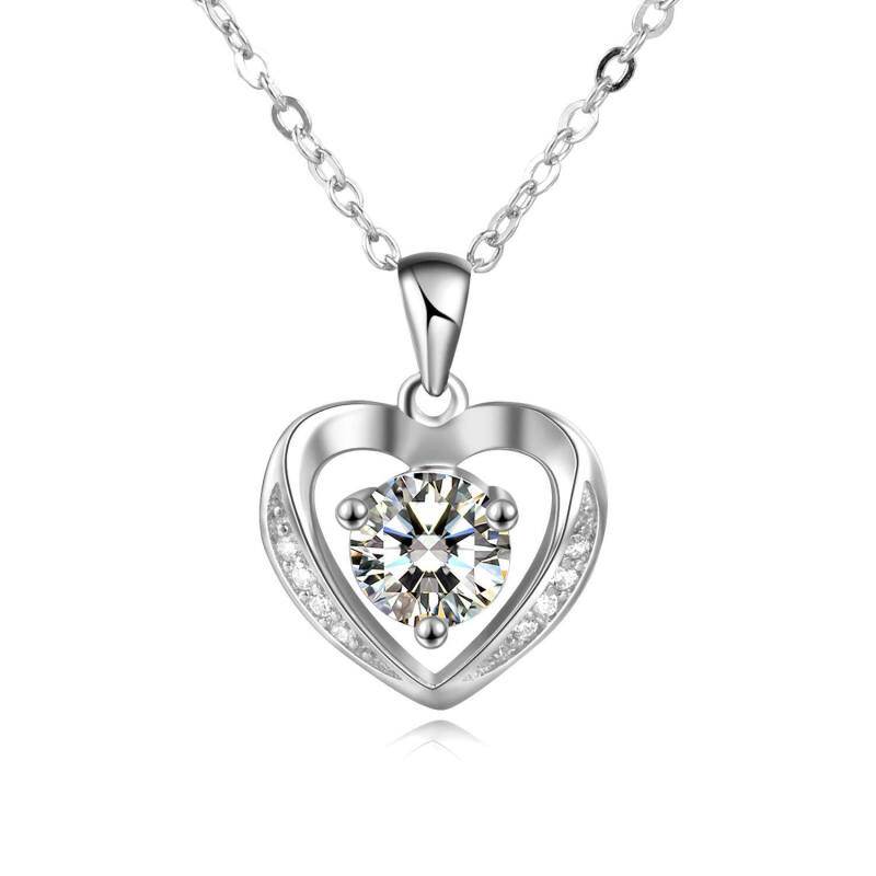 Collar con colgante de corazón de circonita cúbica en plata de ley-1