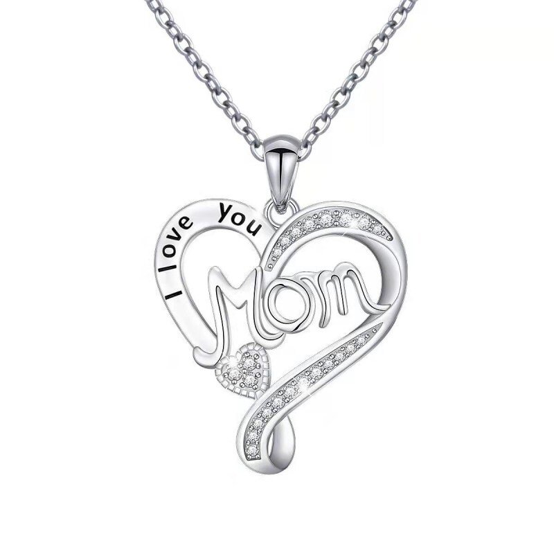 Halskette mit Herzanhänger aus Sterlingsilber mit eingraviertem Wort und Zirkonia-1