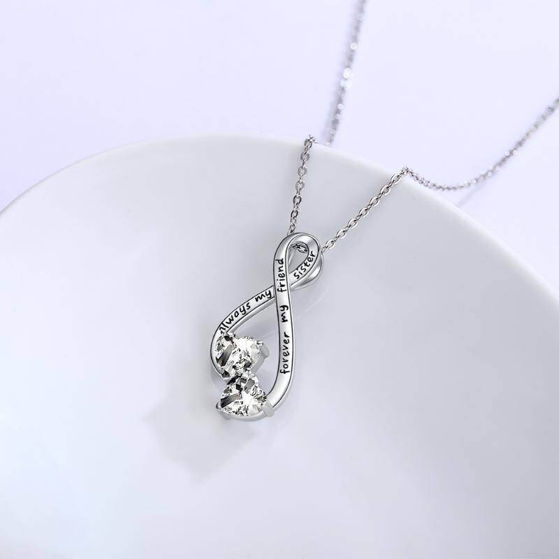 Collar con colgante de símbolo de infinito de circonita cúbica en plata de ley con palabra grabada-4