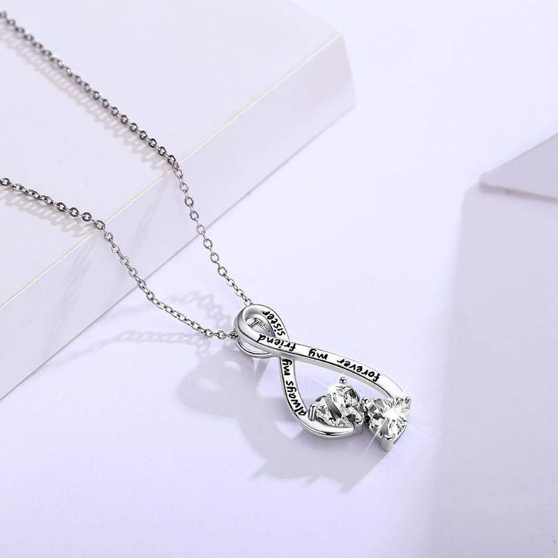 Collar con colgante de símbolo de infinito de circonita cúbica en plata de ley con palabra grabada-5