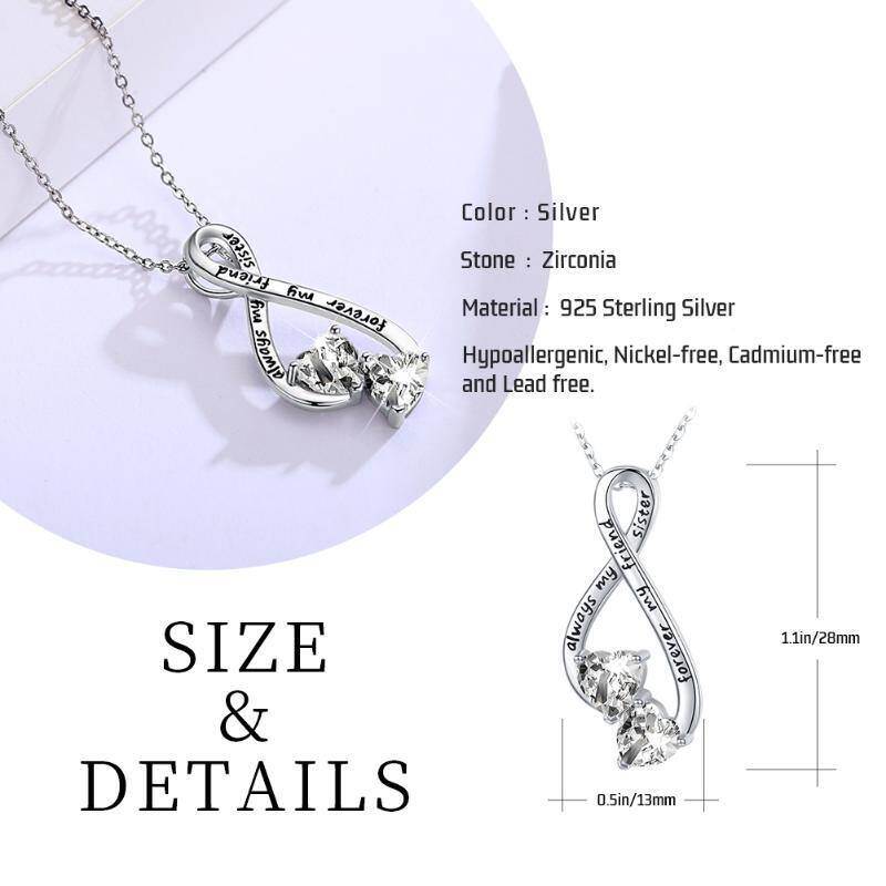 Collar con colgante de símbolo de infinito de circonita cúbica en plata de ley con palabra grabada-6
