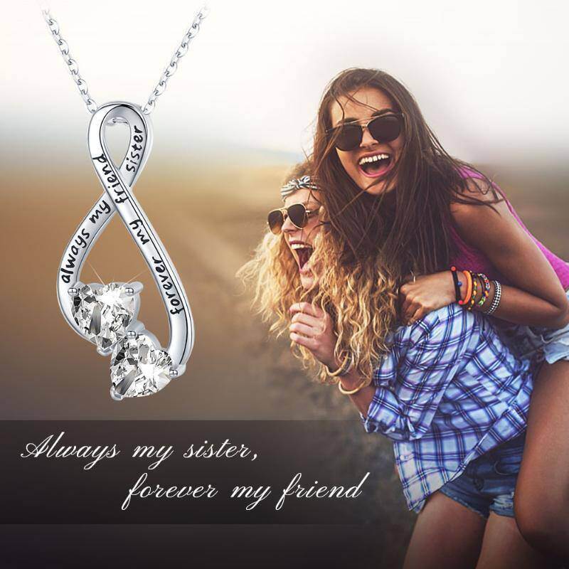Collar con colgante de símbolo de infinito de circonita cúbica en plata de ley con palabra grabada-7