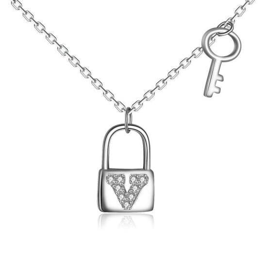Collar Colgante Llave y Cerradura de Plata de Ley y Circonita Cúbica