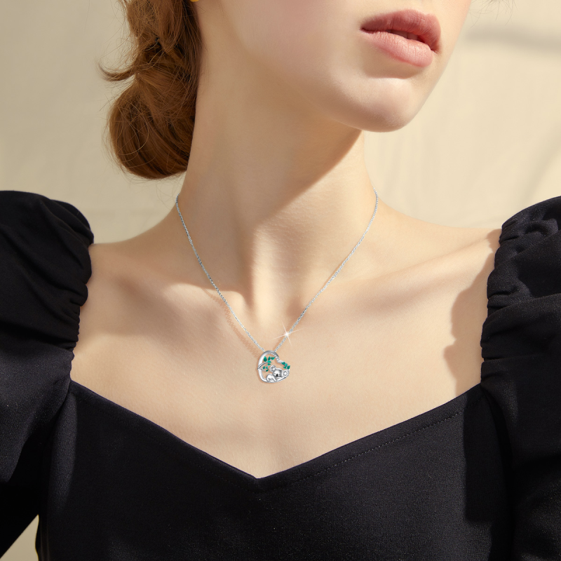 Sterling Silver Cubic Zirconia Koala & Heart Pendant Necklace-2
