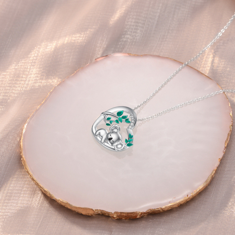 Sterling Silver Cubic Zirconia Koala & Heart Pendant Necklace-4