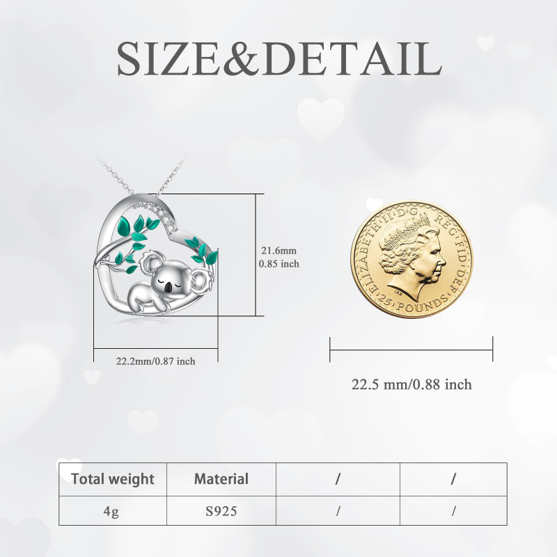 Sterling Silver Cubic Zirconia Koala & Heart Pendant Necklace-5