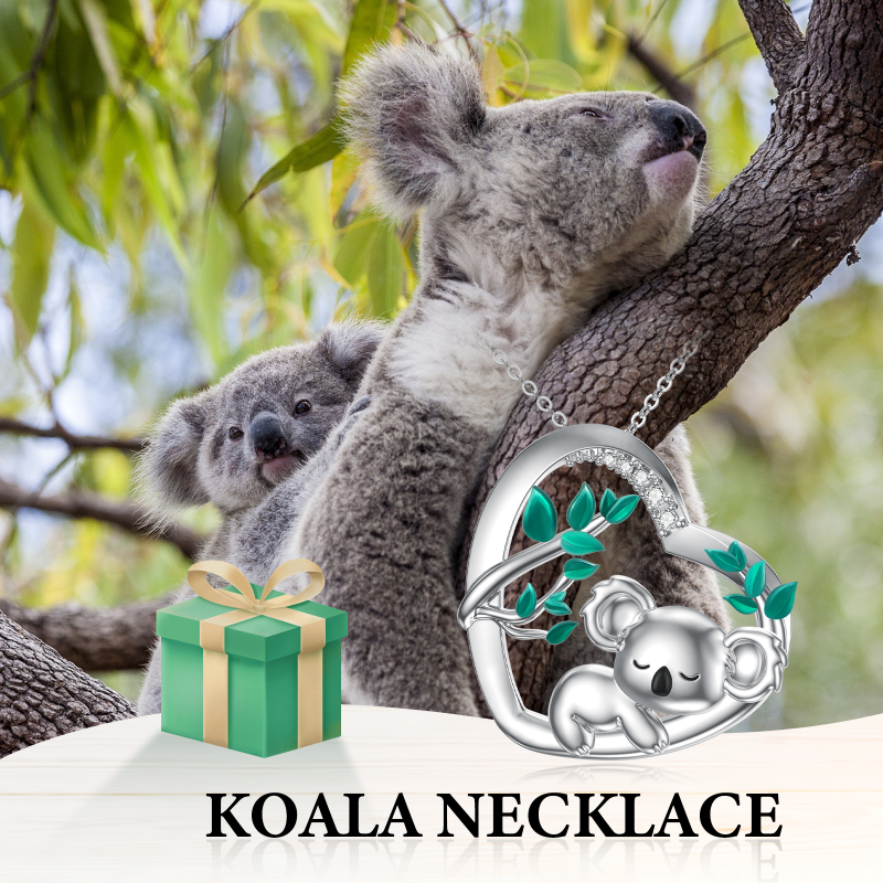 Sterling Silver Cubic Zirconia Koala & Heart Pendant Necklace-6