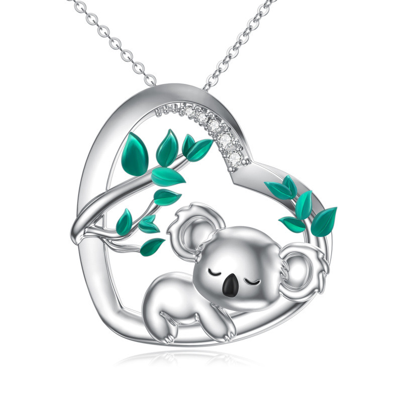 Sterling Silver Cubic Zirconia Koala & Heart Pendant Necklace-1