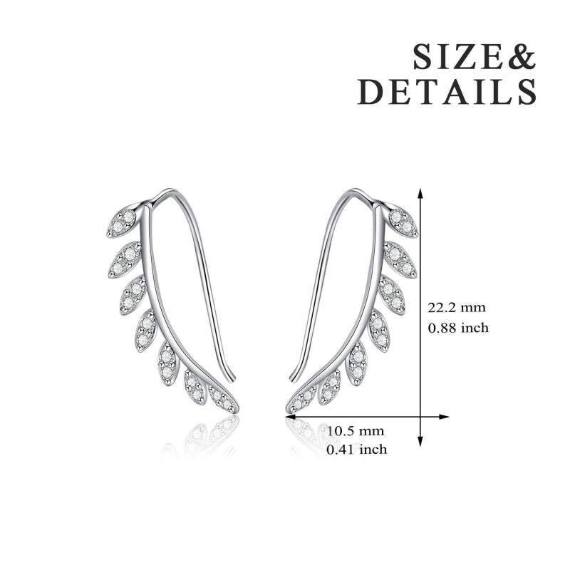 Pendientes trepadores de hojas con circonitas cúbicas en plata de ley-5
