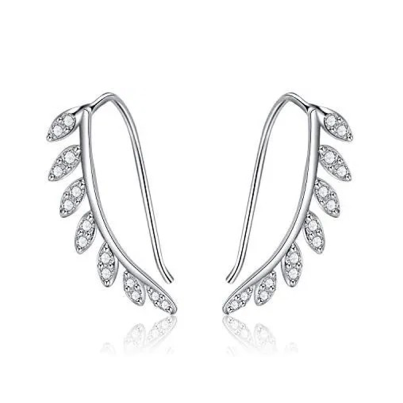 Pendientes trepadores de hojas con circonitas cúbicas en plata de ley-1