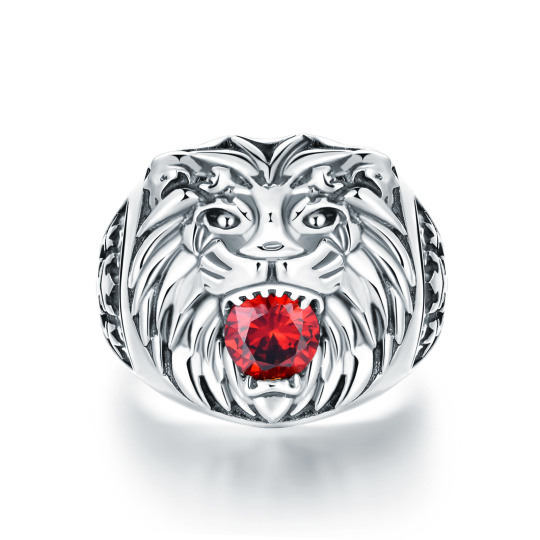 Anillo de león con circonita cúbica en plata de ley para hombre