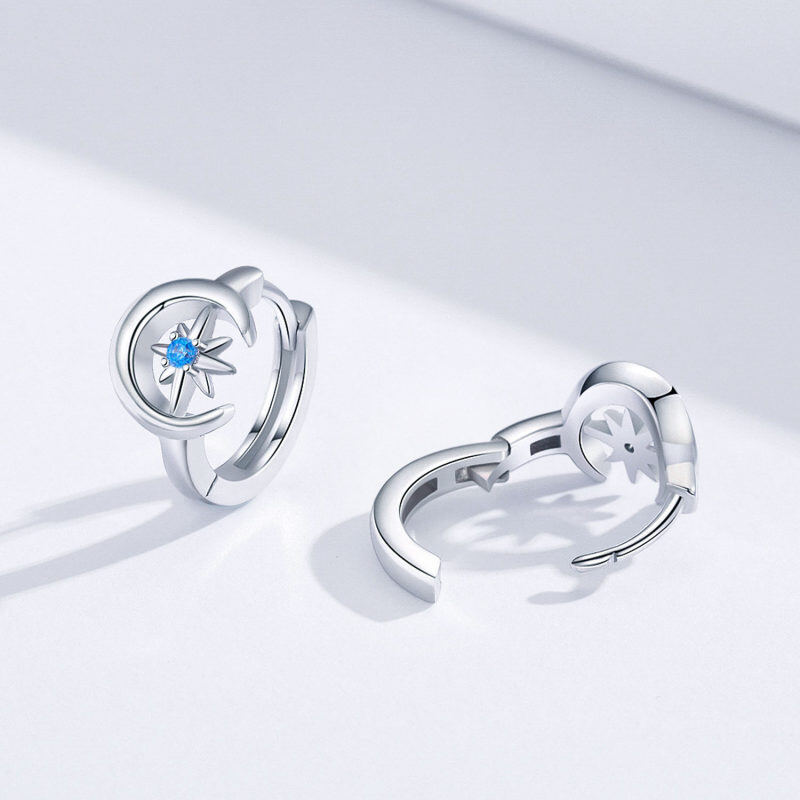 Pendientes de aro con forma de luna y estrella y circonita cúbica en plata de ley-4