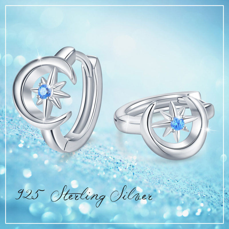Pendientes de aro con forma de luna y estrella y circonita cúbica en plata de ley-5