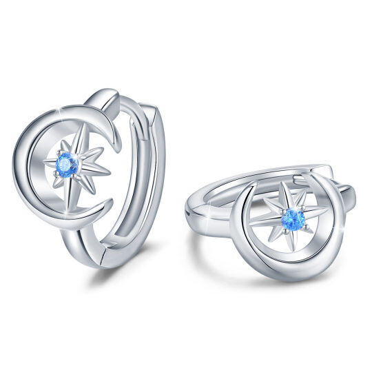 Sterling Silver Cubic Zirconia Moon & Star Hoop Earrings