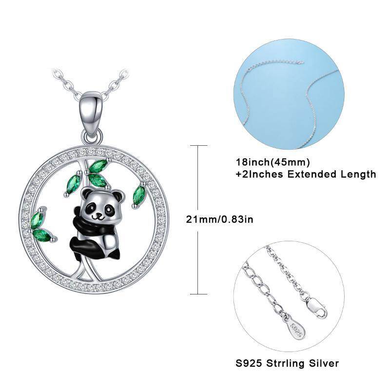Collar con colgante de panda de circonita cúbica en plata de ley-3