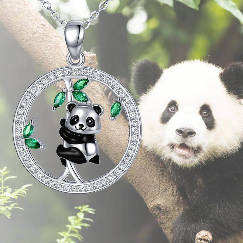 Collar con colgante de panda de circonita cúbica en plata de ley-4