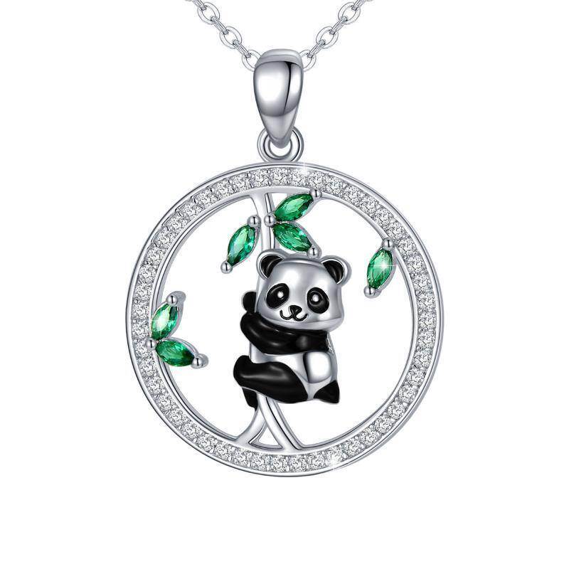 Sterling Silver Cubic Zirconia Panda Pendant Necklace-10