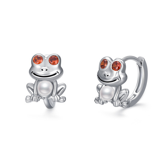 Sterling Zilveren Cubic Zirconia Parel Kikker Hoop Oorbellen