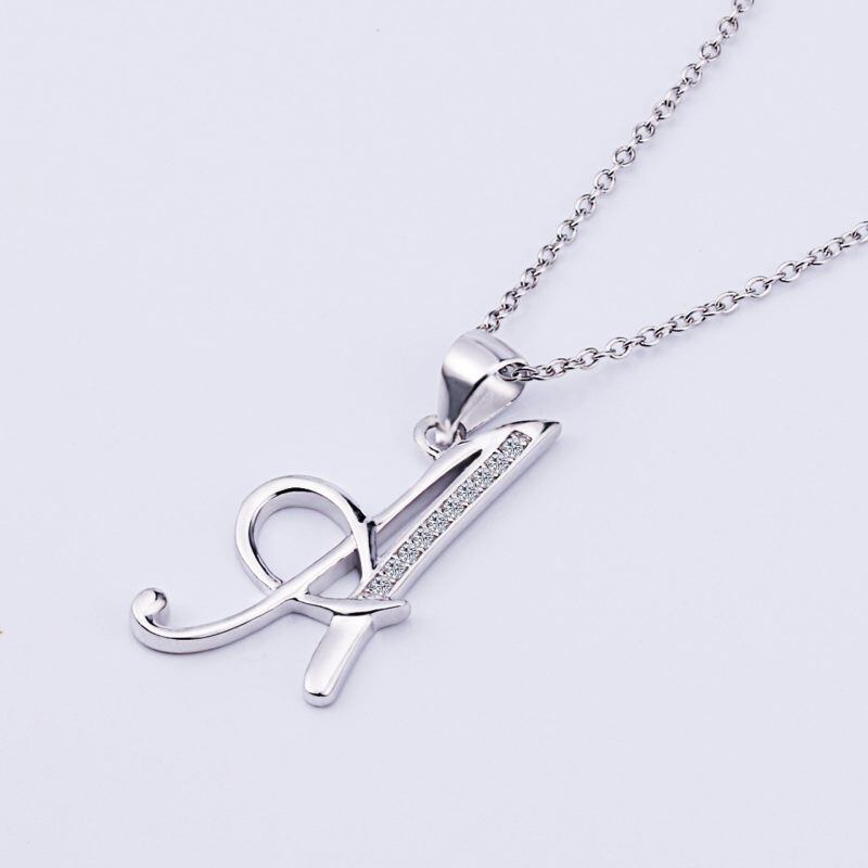 Collar con colgante de letra inicial personalizado con circonita cúbica en plata de ley y letra inicial A-6
