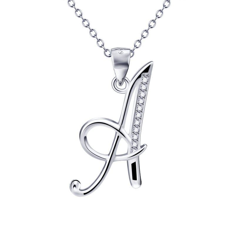 Collar con colgante de letra inicial personalizado con circonita cúbica en plata de ley y letra inicial A-1